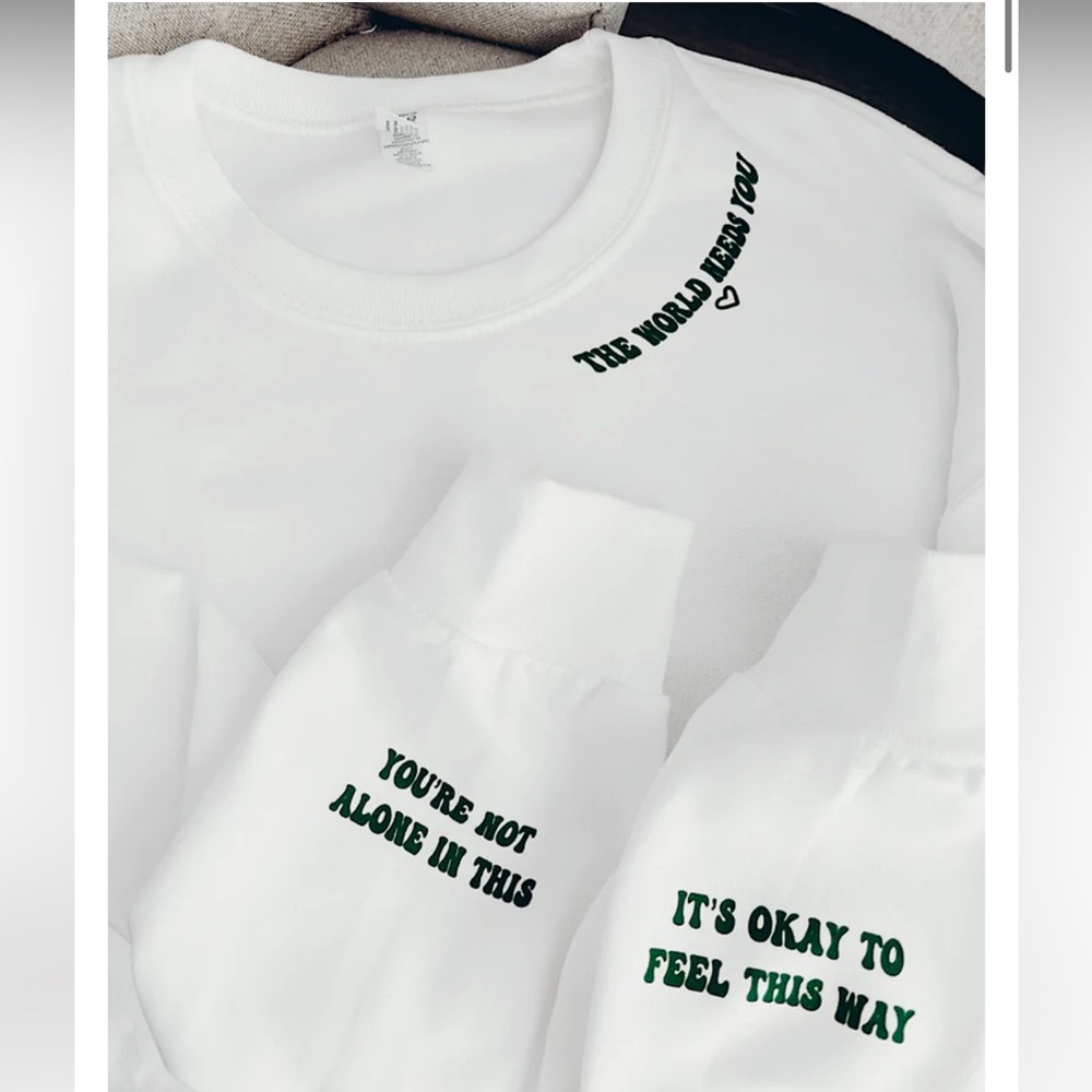 NEW White “Never Alone” Crew Sweater | Mental Health Apparel | Size Small